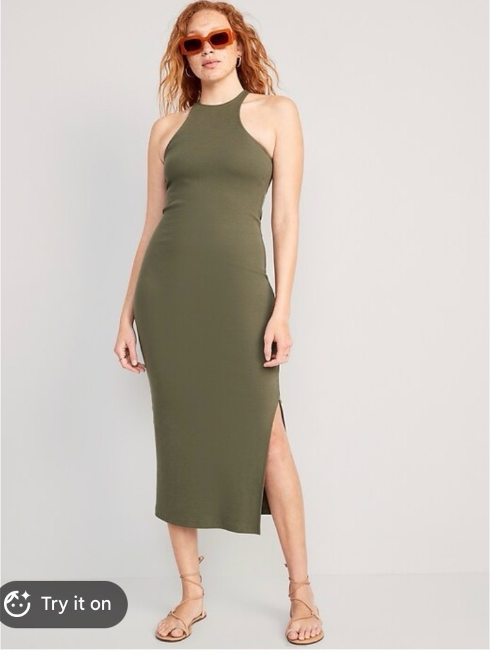 Old Navy Olive Halter Midi Bodycon Dress